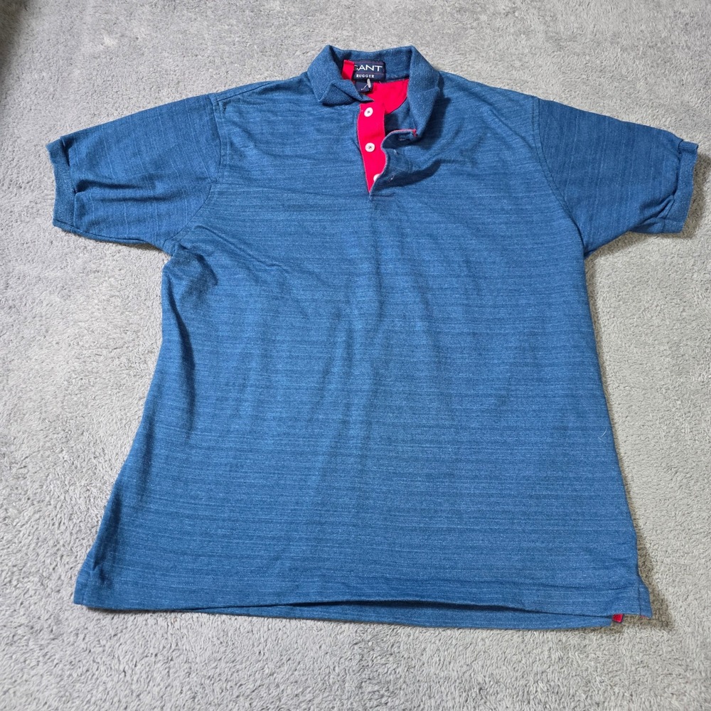 Gant‎ Rugger Mens M Polo Shirt Blue Red Slub Knit Short Sleeve Made in USA